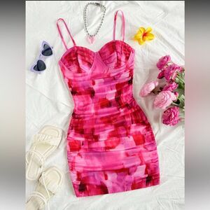 SHEIN Pink Ruched Cami Mini Dress Size Medium